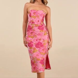 Lulu's Strapless Pink Floral Dress